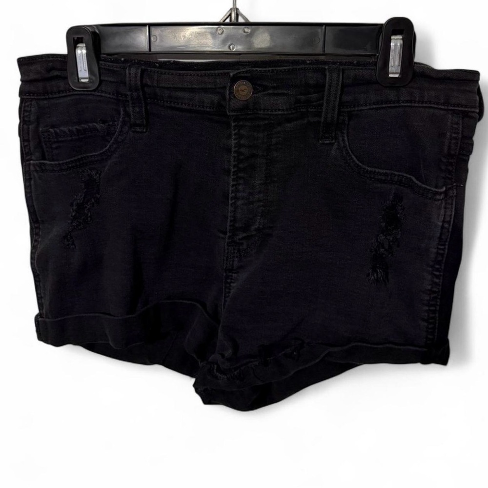 Hollister Black Jean Shorts with Distressed Hem
